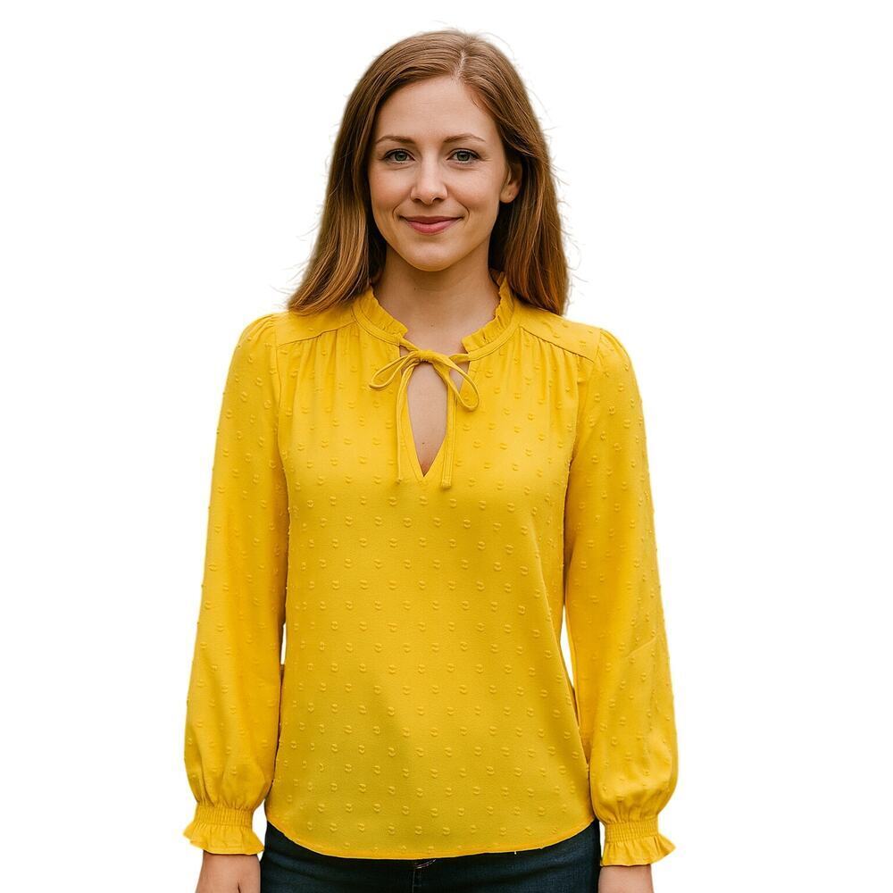 NWT Loft XSP XS PETITE yellow textured peasant relaxed fit career casual blouse